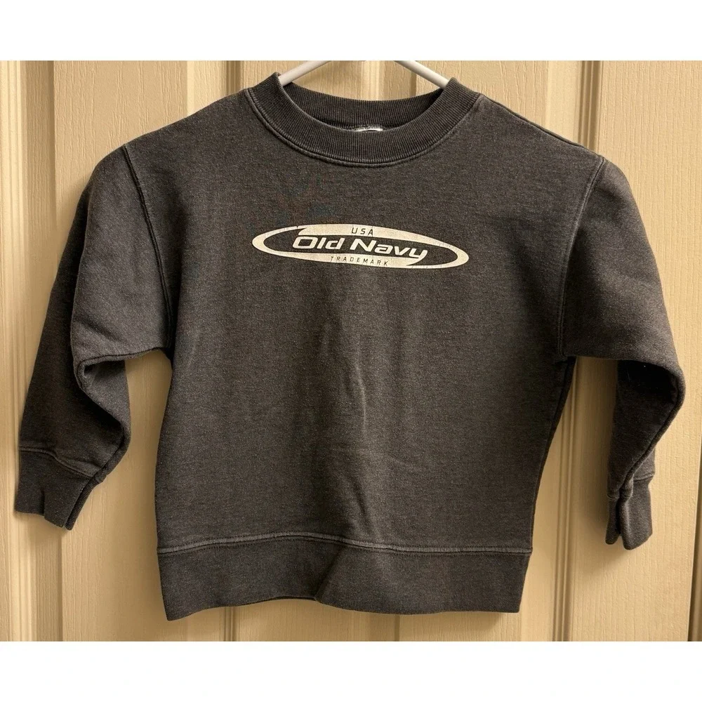 Vintage 90s USA Old Navy Trademark Script Logo Crewneck Sweatshirt Gray Kids 4/5